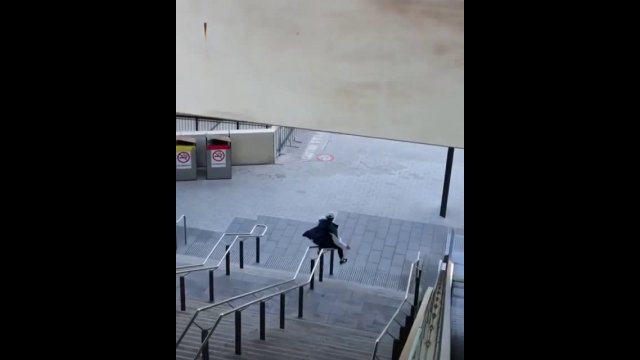 Amazing! Guy Slides Down A Handrail On His Butt