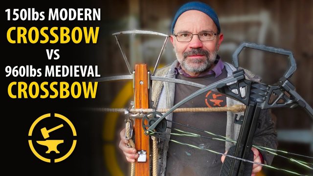 Comparison of a medieval crossbow (960lbs) with a modern crossbow (150lbs)