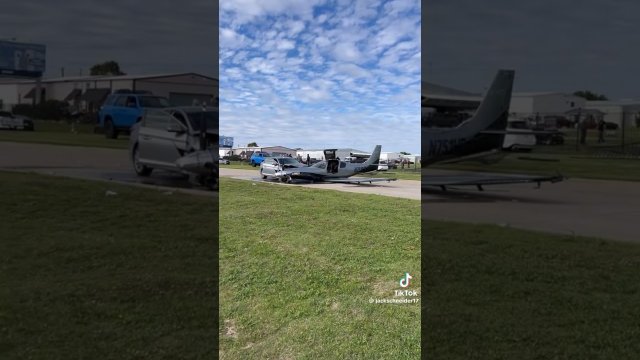 A small airplane crashed into a car on a Texas parkway while making an emergency landing [VIDEO]