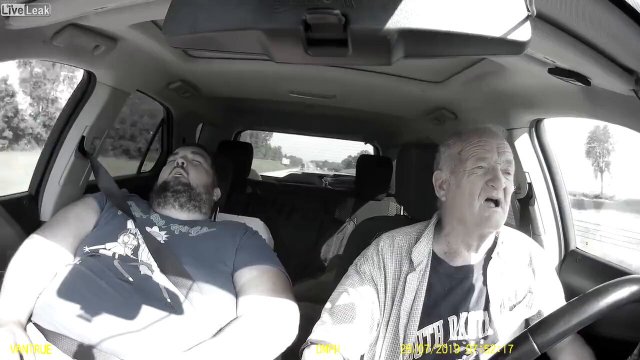 Elderly man almost crashes the car after falling asleep and blames an imaginary driver [VIDEO]