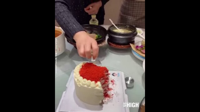 Cake cutting with wine glass