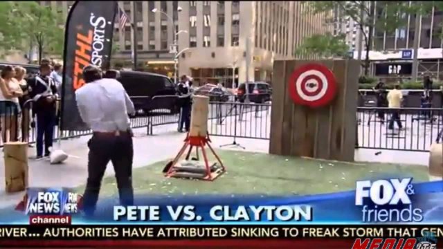 Host Fail: Fox news host throws axe & accidently hits drummer!