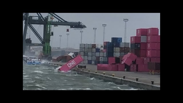 Container Blown in the water by 12 Beaufort windgust!
