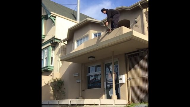 Guy Attempting Skateboarding Trick Off Rooftop Comes Tumbling Down