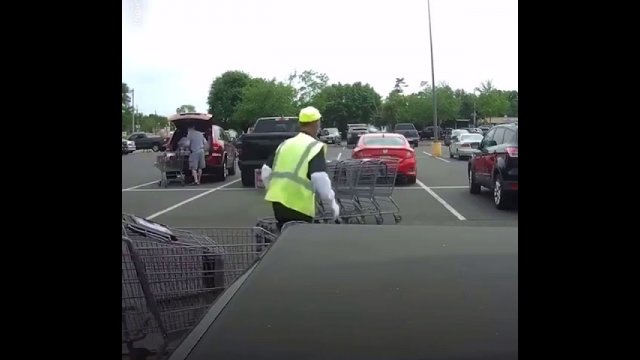 Shopping Cart Pusher Can't Stop Hitting Cars