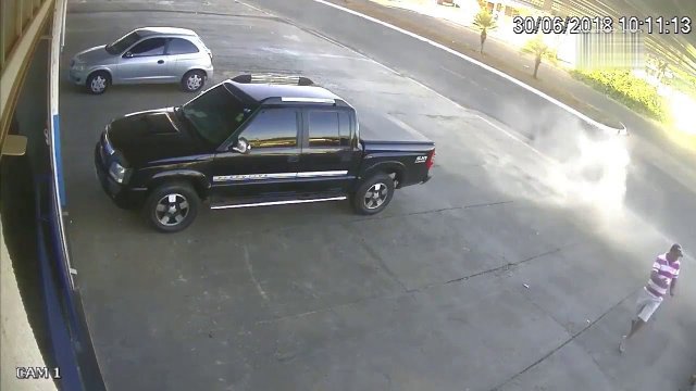 Pedestrian Has Close Call with Unhitched Trailer