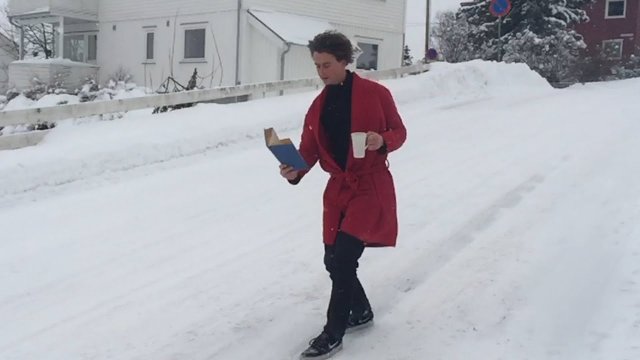 Norwegian Man Slides Down Snowy Hill While Drinking Coffee
