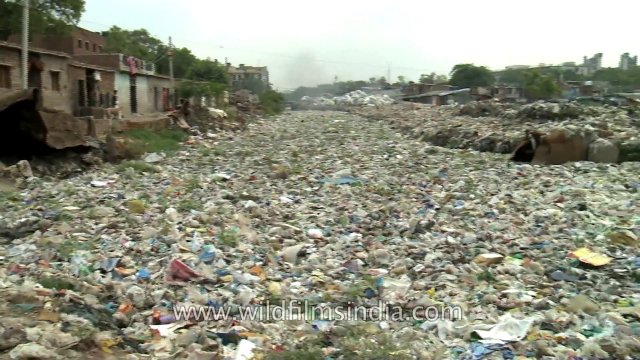 River of Garbage in the Indian capital of Delhi - appaling reality of urban India