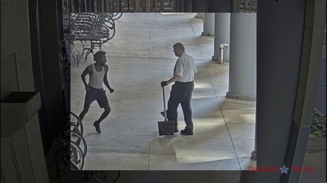 An African American attacks an older guy cleaning the sidewalk...