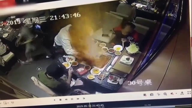 Boiling soup exploding on waitress' face