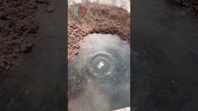 Concrete brick thrown on frozen pond [VIDEO]