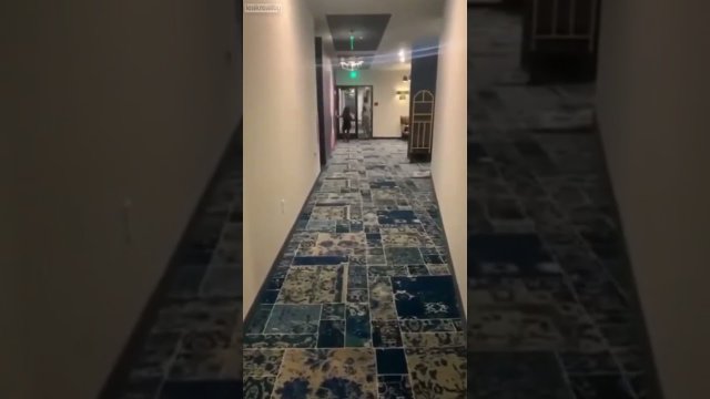 Competition with a friend in the hotel corridor. He quickly regretted it