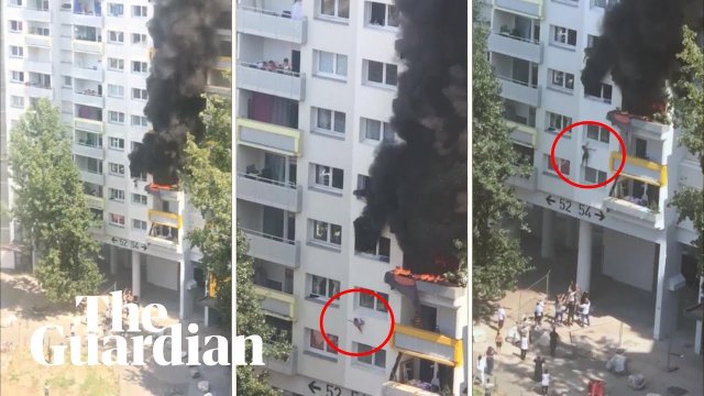 France apartment fire: crowd catch children escaping blaze on third-storey