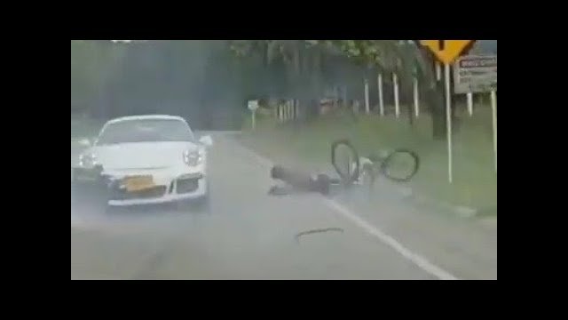 Porsche 911 crashes into a cyclist in Colombia