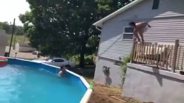 Jump on the head into the pool