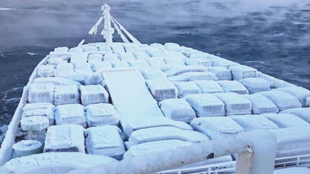 From Japan to Russia: Frozen Cars on the deck of the ship!