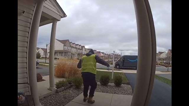 Delivery driver does happy dance