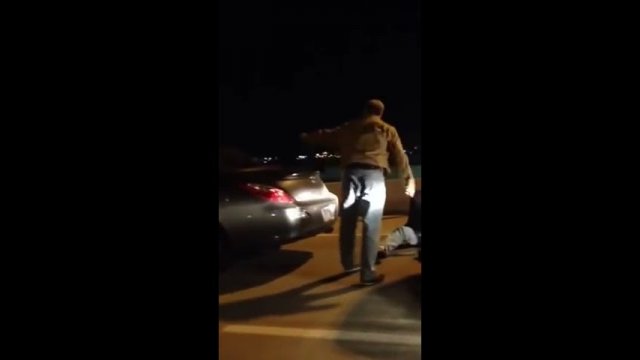 Guy beats up elderly man then gets knocked out.