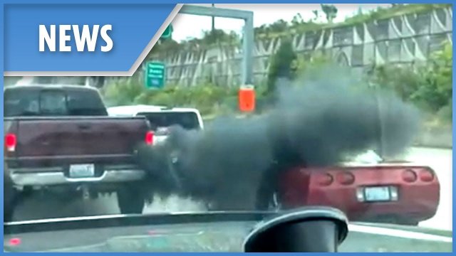 Corvette gets SMOKED OUT for flipping off truck driver