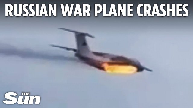 Russian war plane leaves trail of flames before crashing with 15 on board in latest blow to Putin