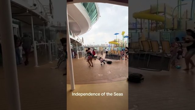 Royal Caribbean cruise ship passengers run for cover as storm batters deck furniture [VIDEO]