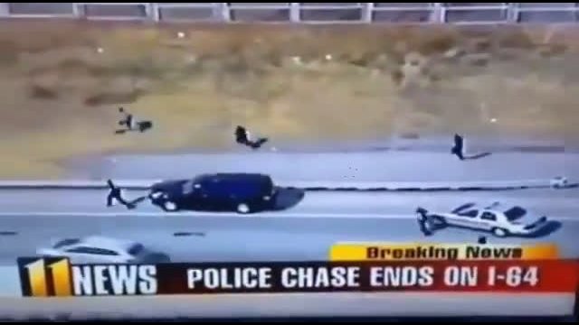 Police chase ends with cop making a HUGE tackle