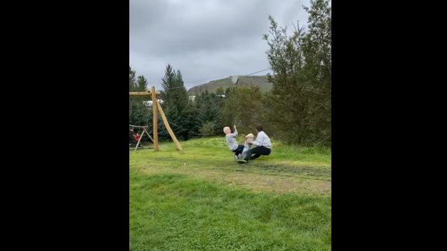 Dad reflex saves son from brother on zipline