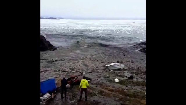 Greenland fishermen escaping remnants of a mega-tsunami