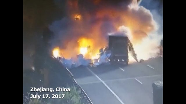 Truck-van collision causes explosion in China's Zhejiang
