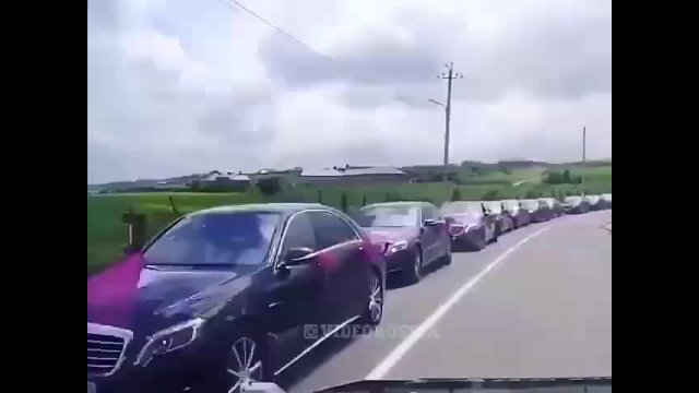 Column of luxury cars at a wedding in Chechnya