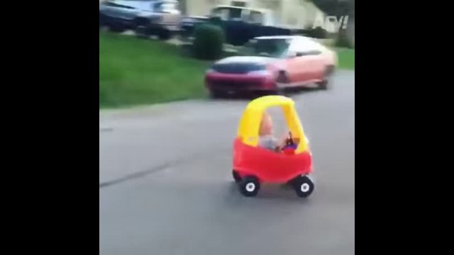 Kid falls out of toy car