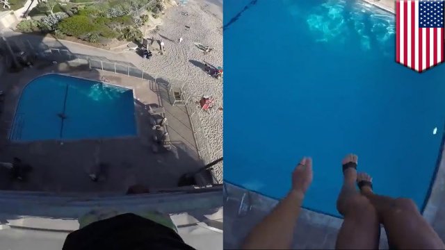 Dudes jump off hotel roof into pool [VIDEO]