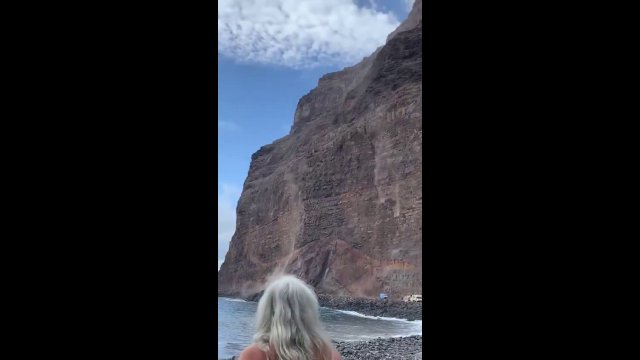 Terrifying Moment Cliff Collapses On To Canary Island Beach