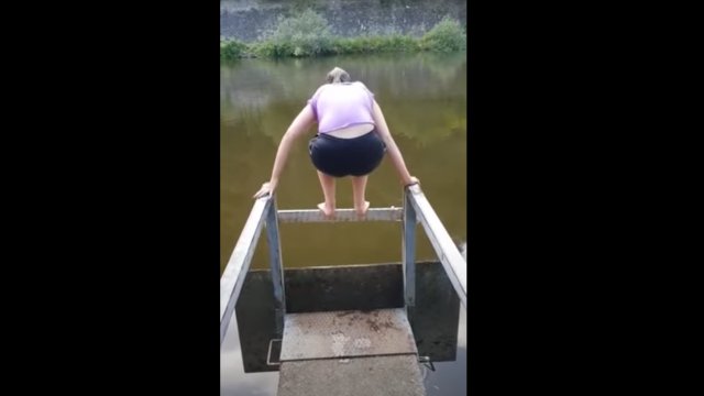 Girl jumping into river takes an unexpected turn