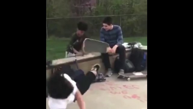 Trick on a skateboard. His friend suffered the most