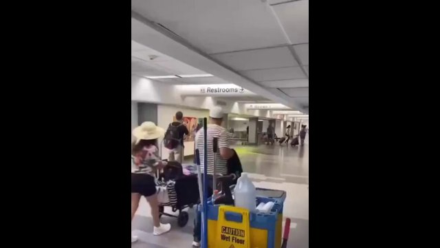 Passengers at Miami International Airport were surprised by a huge leak of a fluorescent green ooze