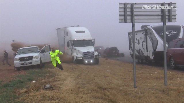 Semi-truck involved in pileup in foggy