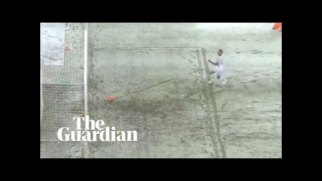 Hannover denied certain goal as ball gets stuck in snow on goal line