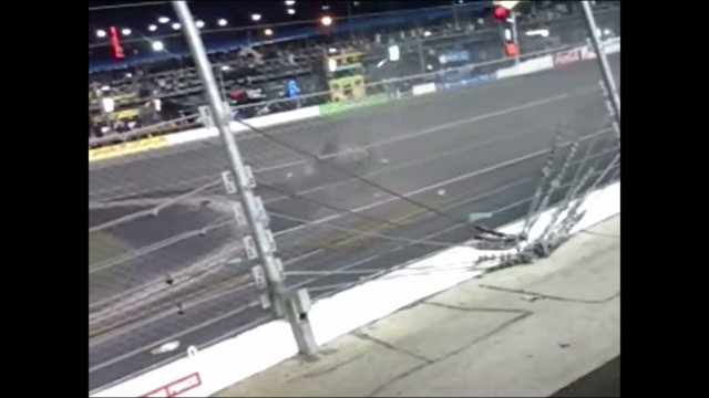 Race car hits fence like a missile strike