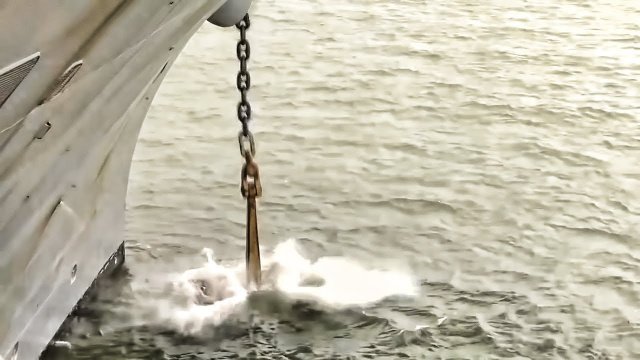 This is how an anchor is dropped on an American aircraft carrier